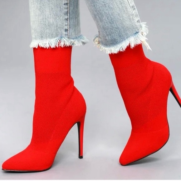 Brash Shoes - Red Stiletto Sock Boots